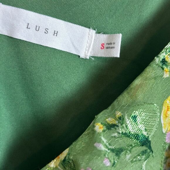 Lush Green & Yellow Ditsy Floral Ruffle Detail Midi Slip Dress Size Small - Picture 4 of 11